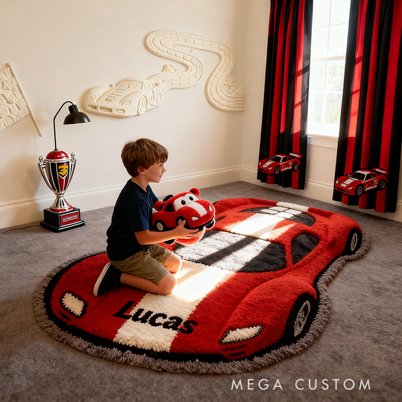 Personalized Car Shaped Racing Rug Custom Name Sports Car Doormat for Racers Room and Racing Lovers