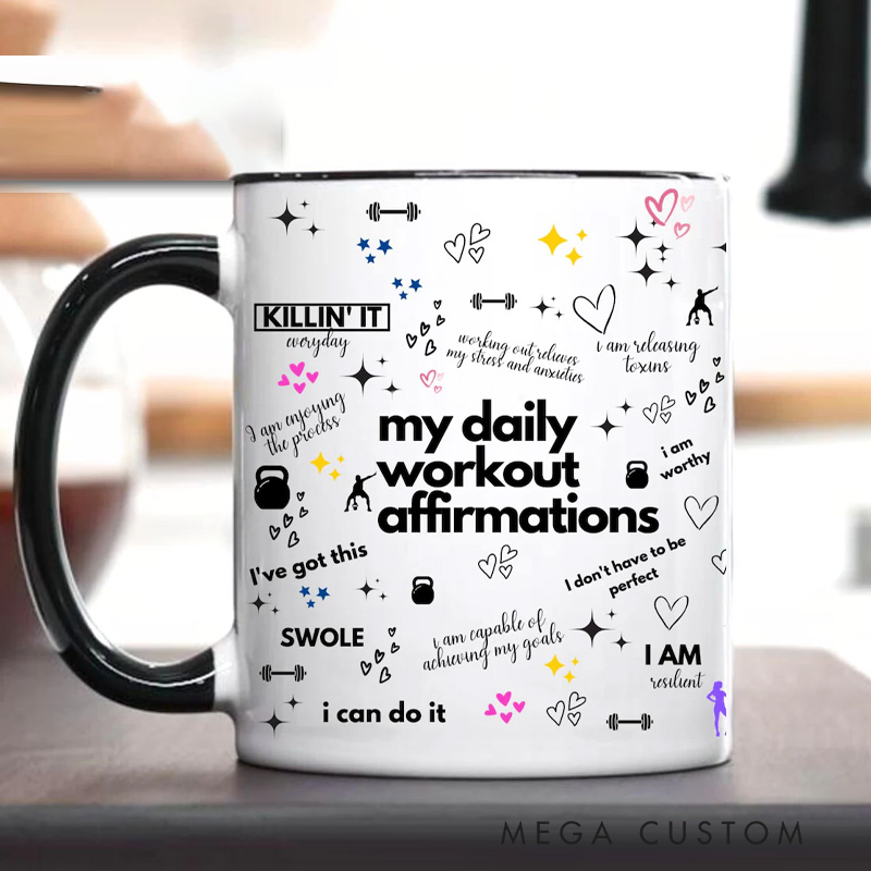 Personalized Work Out Affirmations Mug Work Out Affirmations Ceramic Mug Fitness Trainer Gifts Fitness Coach Coffee Cup Gym Rat Gifts for Fitness Enthusiasts Bodybuilders and Gym Lovers