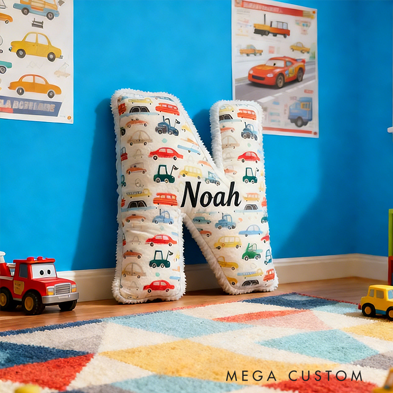 Personalized Car Pattern Letter Pillow Custom Name Alphabet Cushion for Racers and Racing Lovers