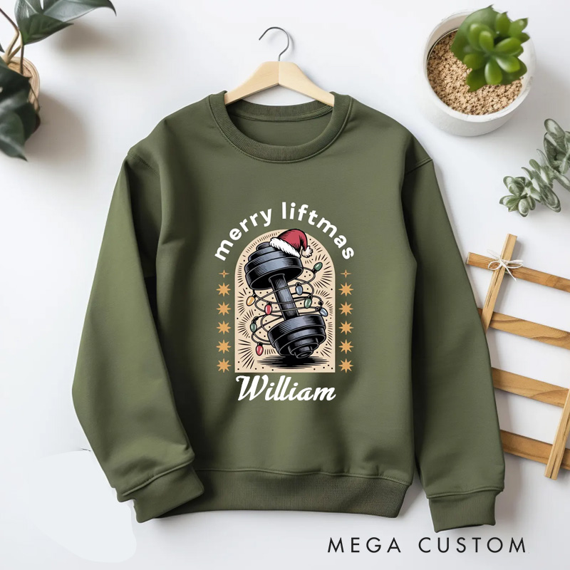 Personalized Merry Liftmas Sweatshirt Funny Fitness Christmas Gym Sweater Holiday Workout Gift for Weightlifters and Gym Lovers