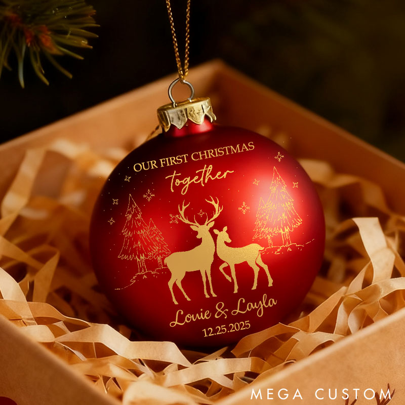 Personalized Couple Reindeer Our First Christmas Together Ball Ornament Custom Newlyweds Name Christmas Ornament Decor Christmas Gift for Him Her
