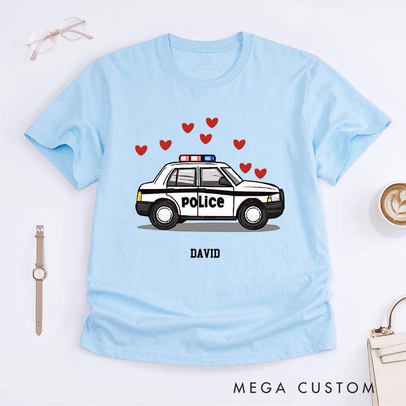 Personalized Police Car Love Design Gift for Wife Policewoman Police Officer T-Shirt