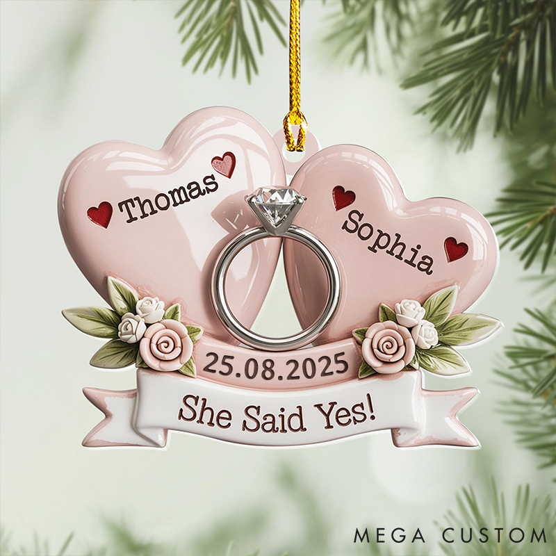 Personalized Engagement Ornament Custom 2D Flat Acrylic Ornament for Couple She Said Yes Keepsake for Husband Wife