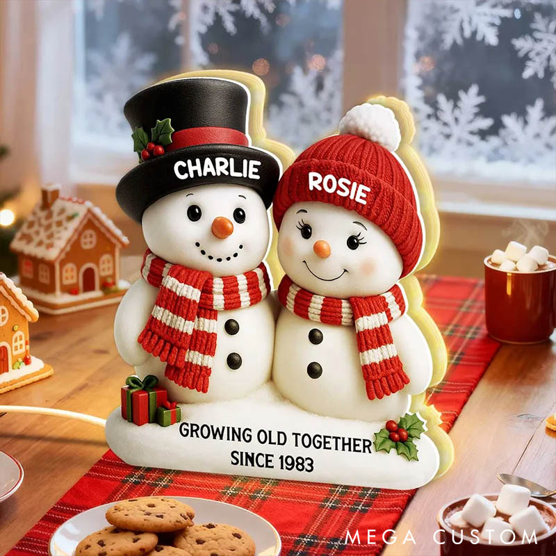 Personalized Couple Snowman Growing Old Together Light Box Custom Newlyweds Name Night Light Decor Our First Christmas Gift for Him Her