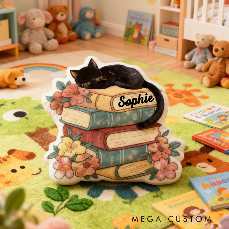 Personalized Floral Book Throw Pillow Fantasy Bookish Pillow with Name for Kids Boy Girl Gift for Reading Lover Pillow