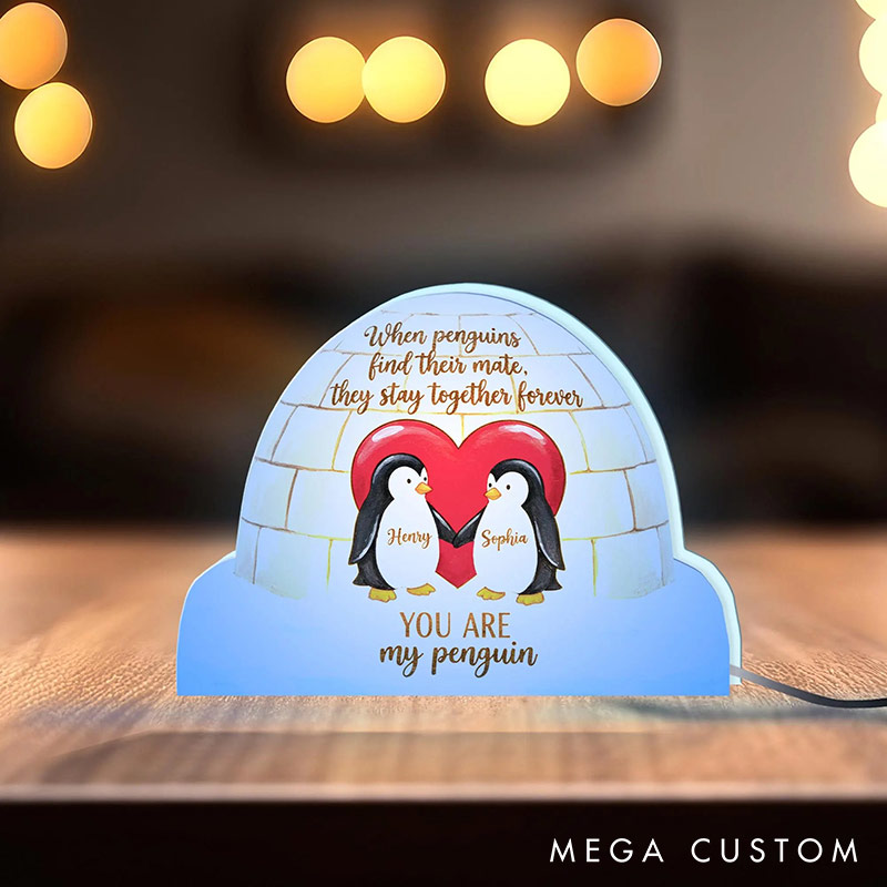 Personalized Couple Penguin Holding Hands Light Box Custom Name Night Light Decor Igloo Heart Decor You are My Penguin Gift for Him Her 