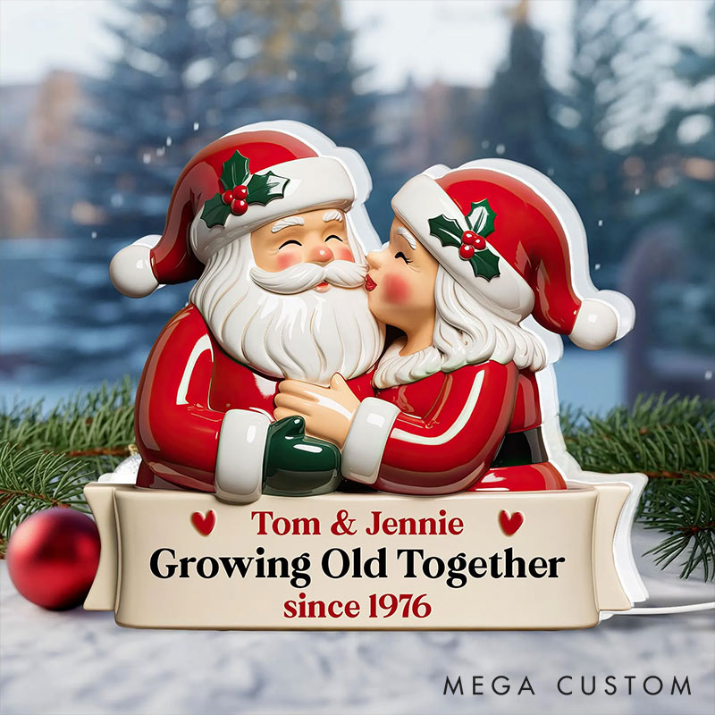 Personalized Chrismas Couple Kiss Growing Old Together Since Light Box Custom Name Night Light Decor Keepsake Gift for Couple for Husband Wife Him Her 