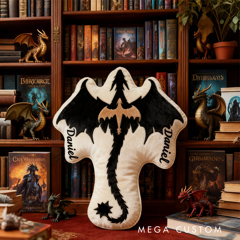 Personalized Black Dragon Throw Pillow Book Lover Pillow Fantasy Bookish Pillow with Name for Kids Boy Girl Gift for Reading Lover Pillow