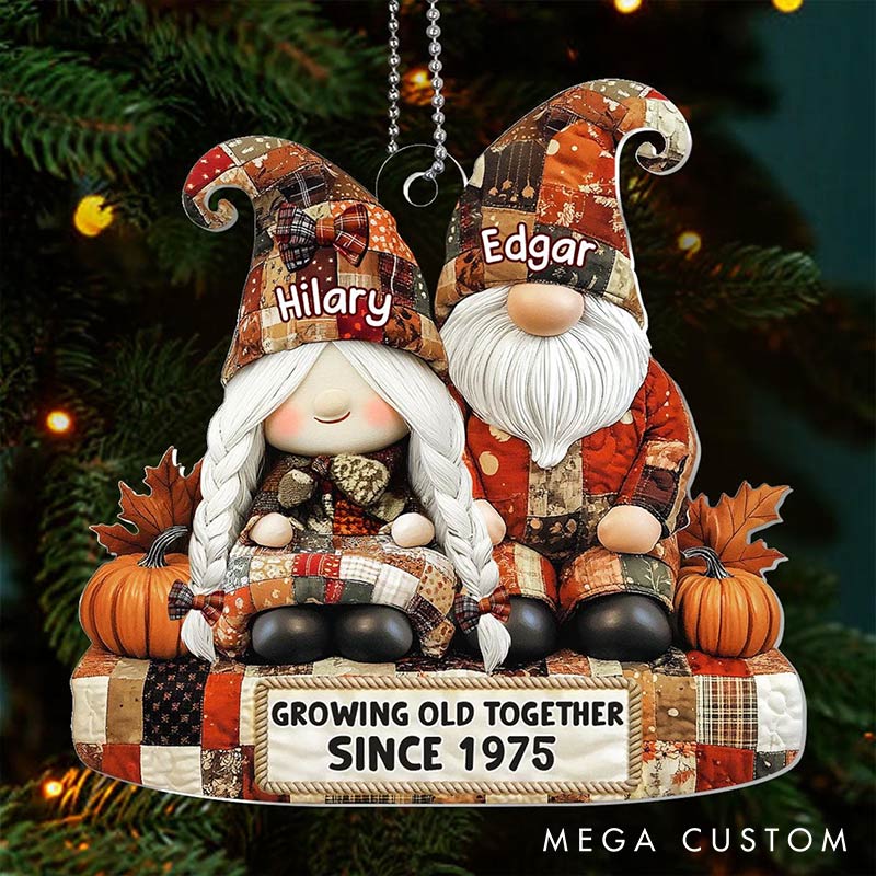 Personalized Vintage Quilted Outfits Growing Old Together Since Gnome Couple Ornament Chrismas Decoration Gift for Husband Wife
