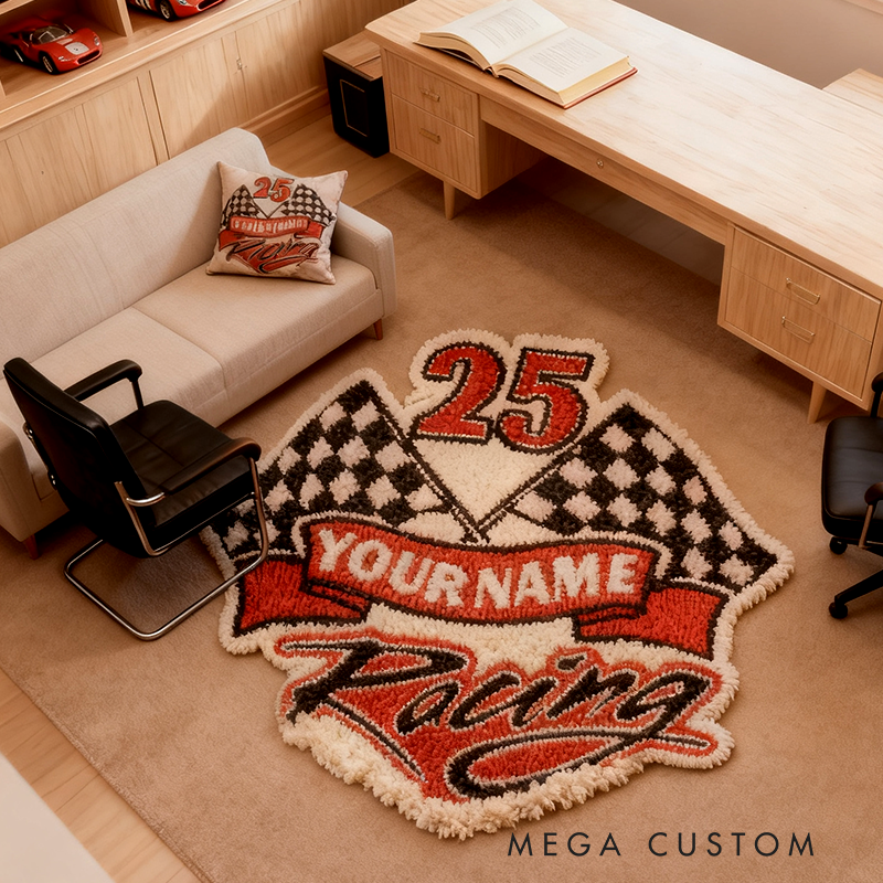 Personalized Racing Flag Rug Custom Name Checkered Flag Carpet for Racers and Motorsport Fans