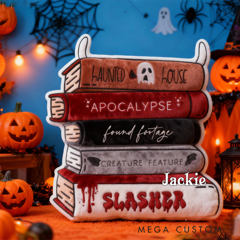 Personalized Horror Book Trope Stack Throw Pillow Dark Bookish Pillow Book Lover Pillow with Name for Reader Bookworm Gift for Reading Lover Pillow