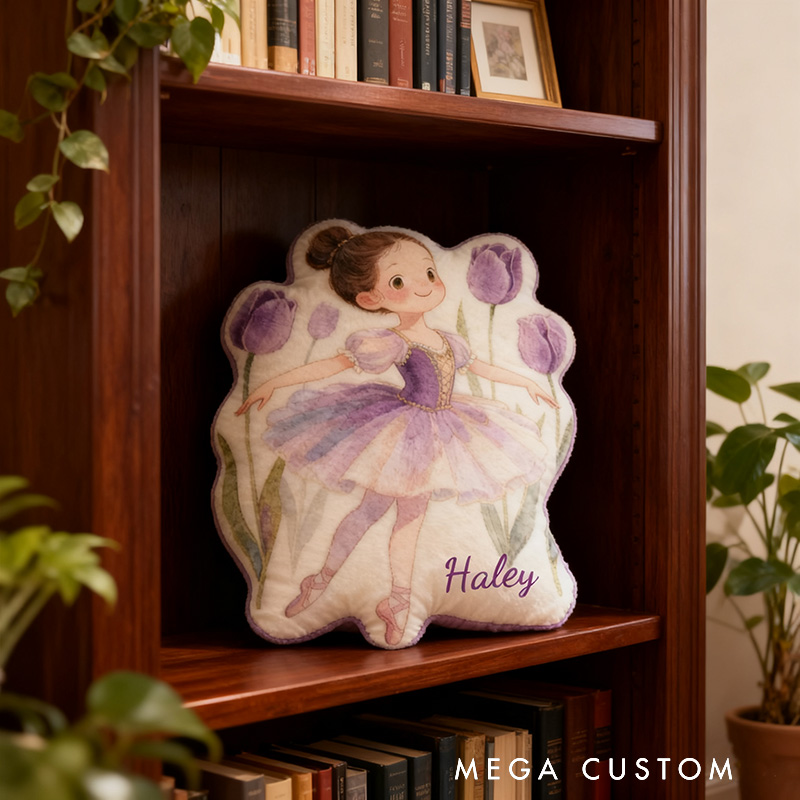 Personalized Tulip Ballet Dancers Pillow with Your Own Name Soft Stuffed Toy for Kids Unique Decorative Cushion for Girls' Room and Dance Studio