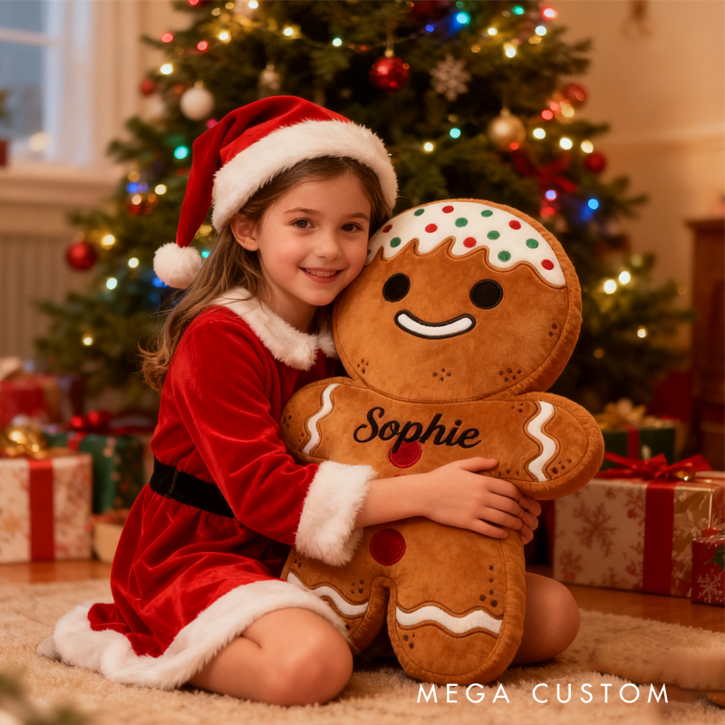 Personalized Gingerbread Man Throw Pillow Graphic 3D Print Christmas Pillow with Name for Kids Boys Girls Family Baker Gift 