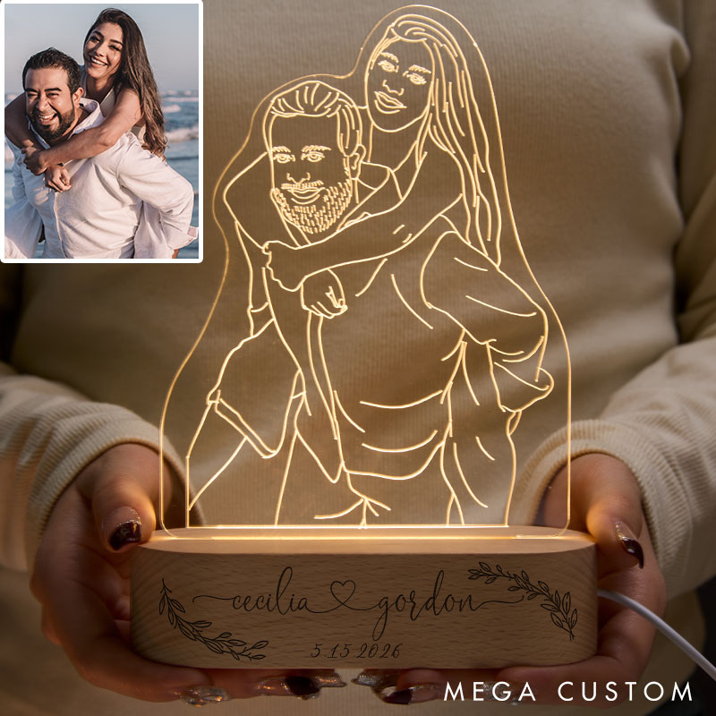 Personalized Couple Minimalist Line Art 3D Photo Night Light Custom Photo Portrait Lamp from Your Own Picture Anniversary Christmas Gift for Him Her