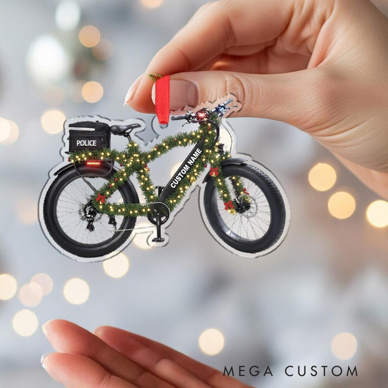 Personalized Police Bicycle Ornament Christmas Ornament Custom Wooden Law Enforcement Bike Christmas Decoration Cycling Ornament Holiday Xmas Gift