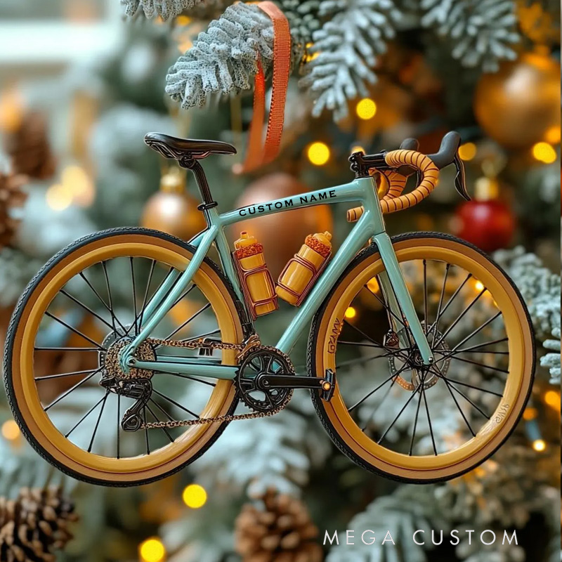 Personalized Custom Road Bike Christmas Ornament Cyclist Holiday Tree Decoration with Aqua Bicycle Design Christmas Decoration Cycling Ornament Holiday Xmas Gift