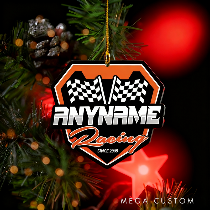Personalized Racing Ornament Custom Name Checkered Flag Badge Design Christmas Decoration for Racers