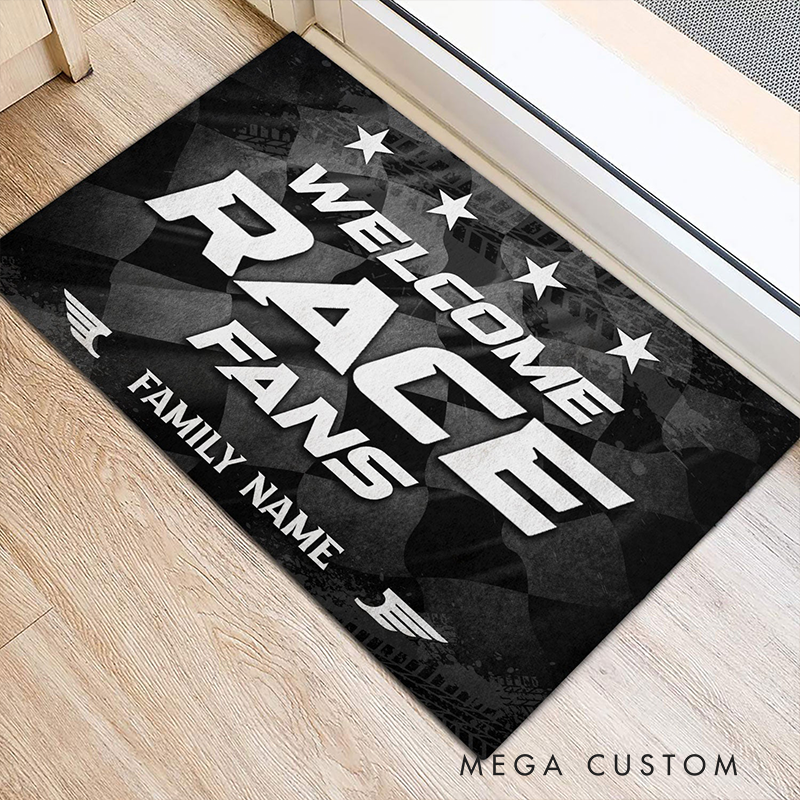 Personalized Racing Doormat Custom Family Name Welcome Mat for Race Fans and Motorsport Lovers