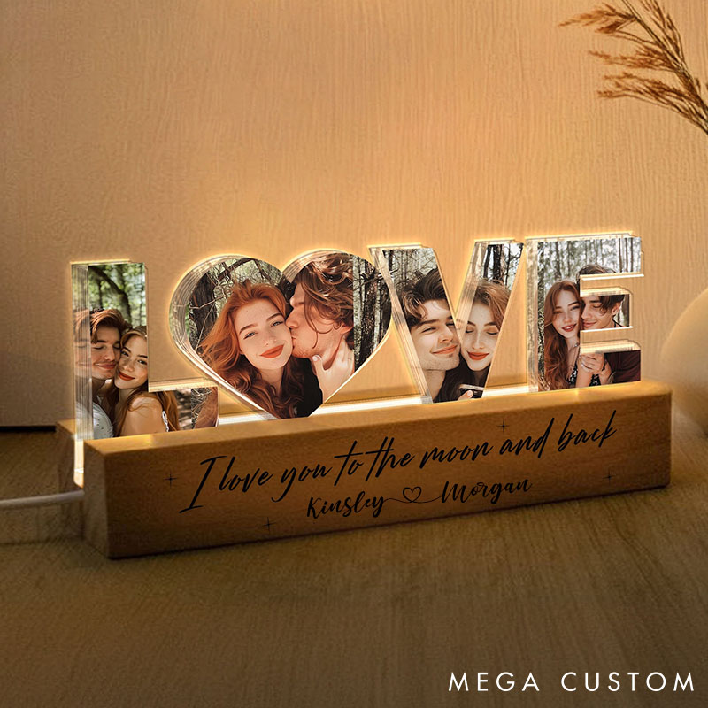 Personalized Couple Photo LOVE Collage Night Light Custom Night Lamp from Your Own Picture First Christmas Gift for Girlfriend Valentine's Day Gift