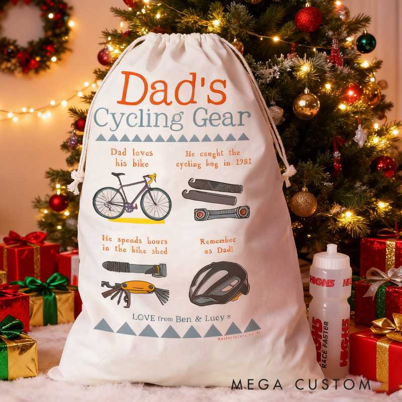 Personalized Merry Christmas Sack Family Christmas Gift Wrap Bag Cycling Storage Sack Mountain Bike Gift Cotton Cycling Kit Sports Bag Gift for Cyclist Bicycle Biker Riding Lovers