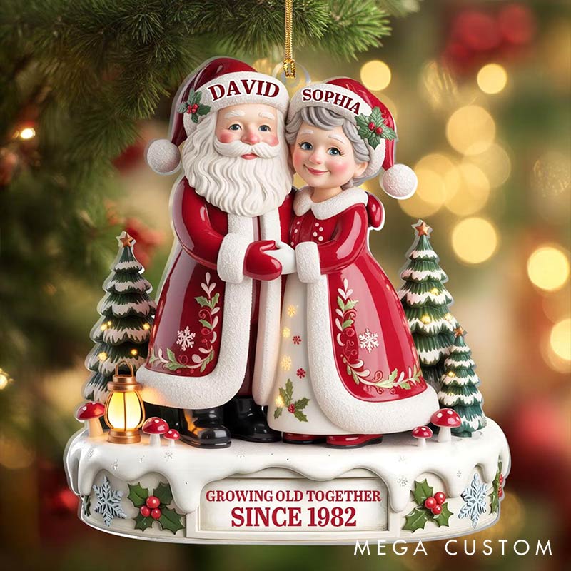 Personalized Growing Old Together Since Santa Couple Ornament 2D Flag Chrismas Decoration Gift for Husband Wife Gife for Couple