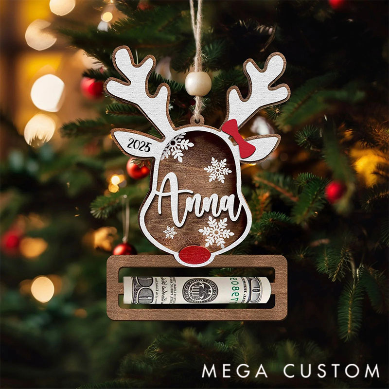 Personalized Reindeer Money Holder Christmas Ornament, Tree Christmas Gifts