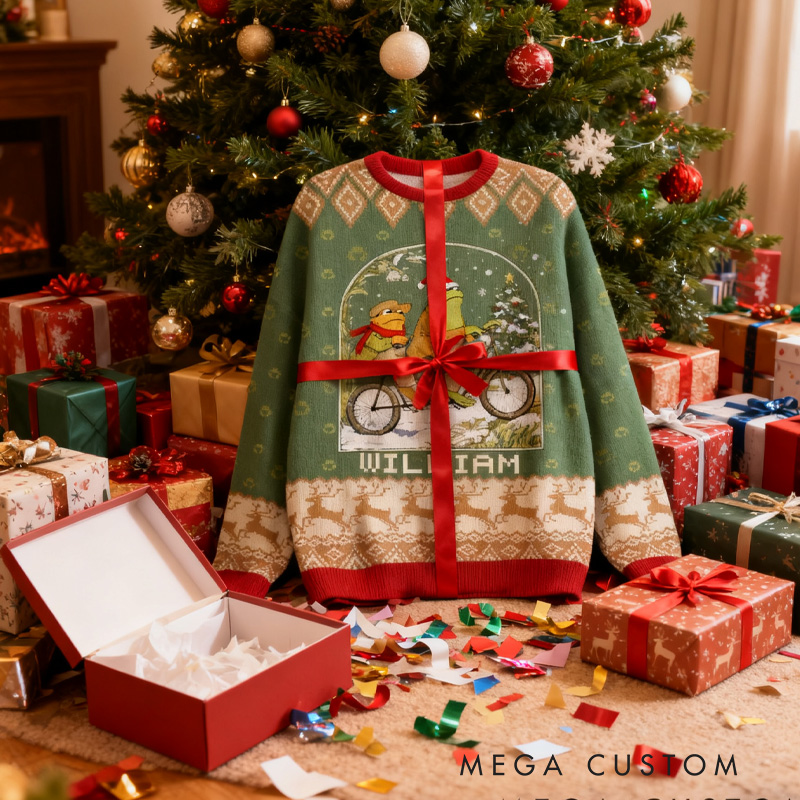 Personalized Frog Reading Ugly Christmas Sweater Funny Cyclist Gift Bicycle Holiday Jumper Bike Rider Christmas Keepsake Riding Lovers