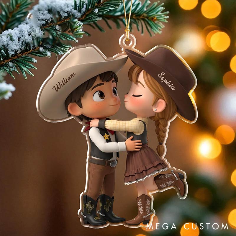 Personalized Cowboy Couple Kiss Ornament Custom Names Chrismas Decoration Gift for Husband Wife Gift for Couple For Boyfriend Girlfriend