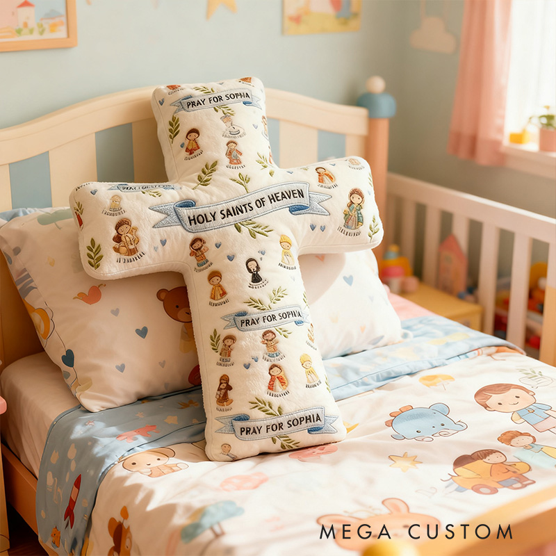 Personalized Saint Cross Pillow with Custom Name Home Decor Graphic 3D Print Pillow Religious Faith Gift for Christians Christmas Gift