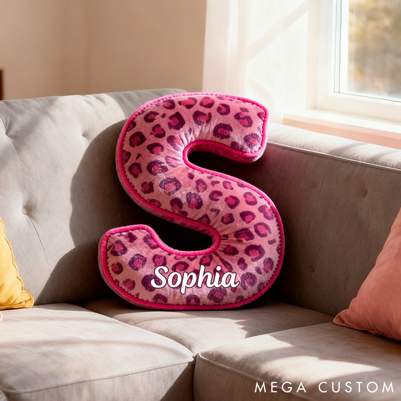 Personalized Pink Leopard Print Initial Pillow for Girlfriend Christmas Gift Pillow for Her Valentine's Day Gift for Wife Girlfriend