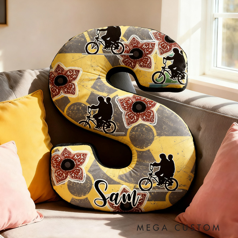 Personalized Cycling Things Letter Pillow Graphic 3D Print Bow Letter Pillow Name Pillow Comfortable Travel Cushion for Riders Riding Lovers