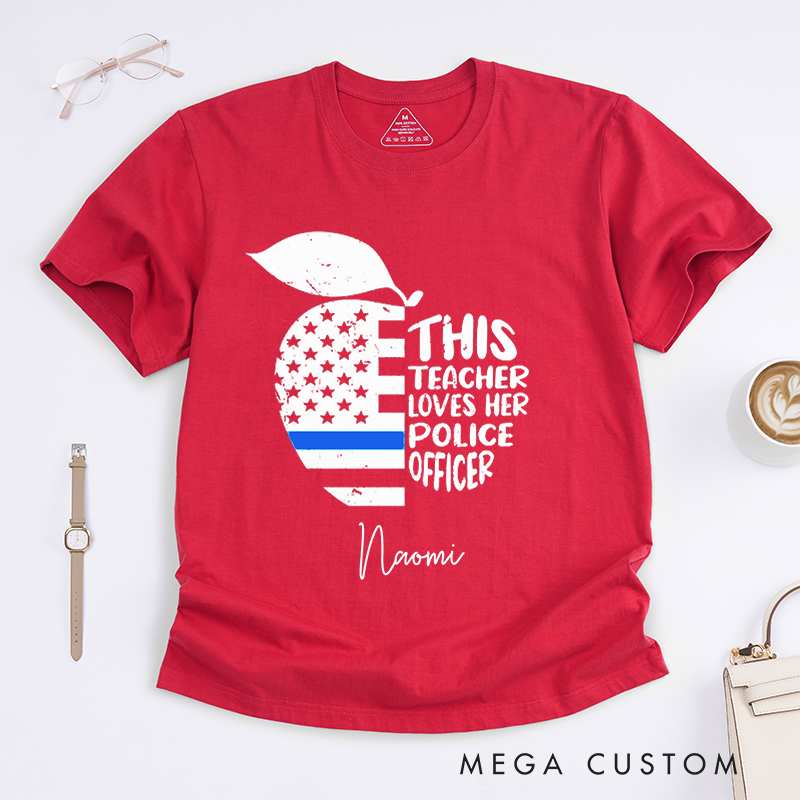 Personalized Police This Teacher Loves Her Police Officer Design Gift for Wife Police Officer T-Shirt