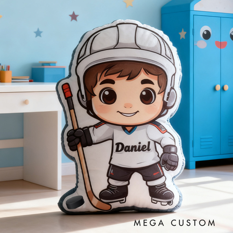 Personalized Hockey Player Pillow with Custom Name Perfect for Young Hockey Fans