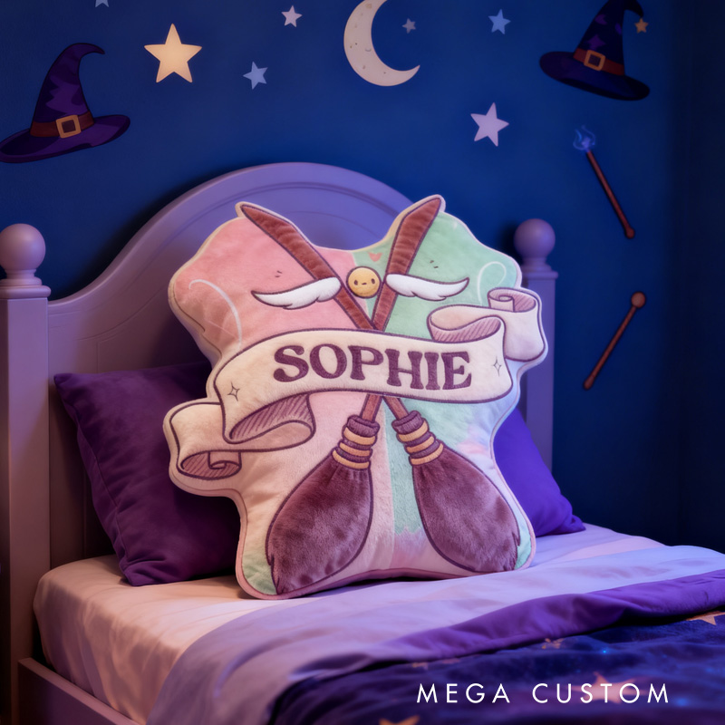 Personalized Sweep Throw Pillow Bookworm Magic Book Lover Pillow with Name Bookish Pillow Gift for Kids Fantasy Book Lover