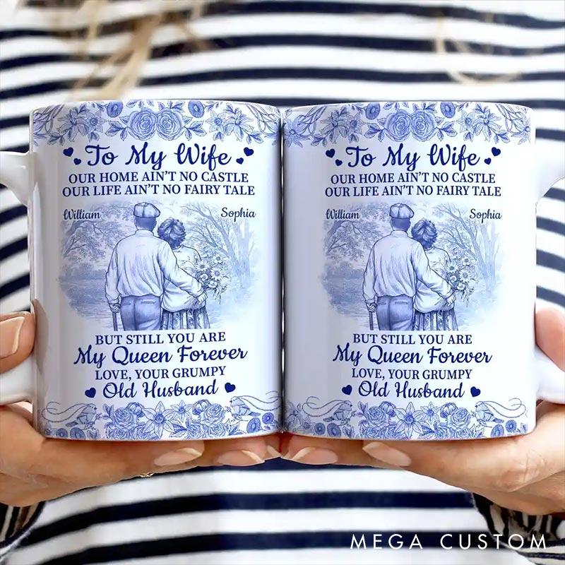Personalized Old Couple Our Home Ain't No Castle Mug Custom Names Mug White Edge-to-Edge Mug Anniversary Gift for Wife for Her