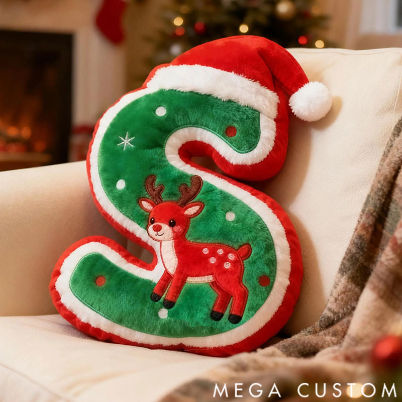 Personalized Graphic 3D Print Pillows Christmas Reindeer Letter Pillow, Custom Initial Pillow with name