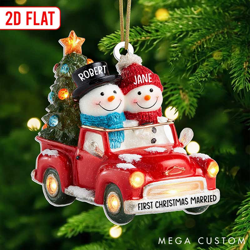 Personalized Couple Snowman 2D Flat Printed Acrylic Christmas Ornament Custom Wedding Married Engagement Xmas Ornament Our First Christmas Gift