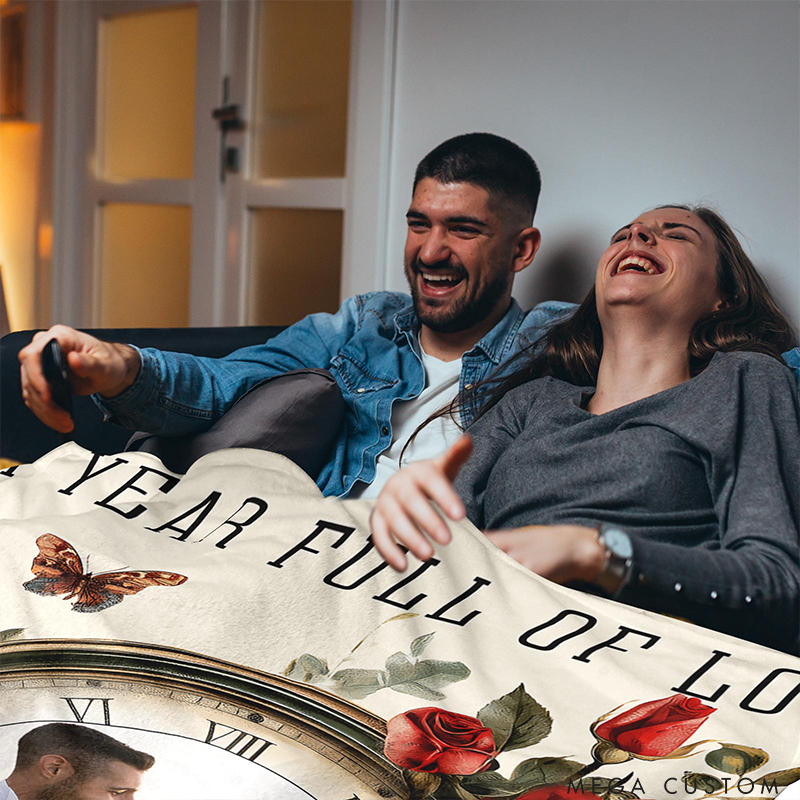 Personalized Couple Blanket with Picture Name Date Anniversary Gift Throw Blanket for Girlfriend Boyfriend Her Him Women Men Wedding Gift