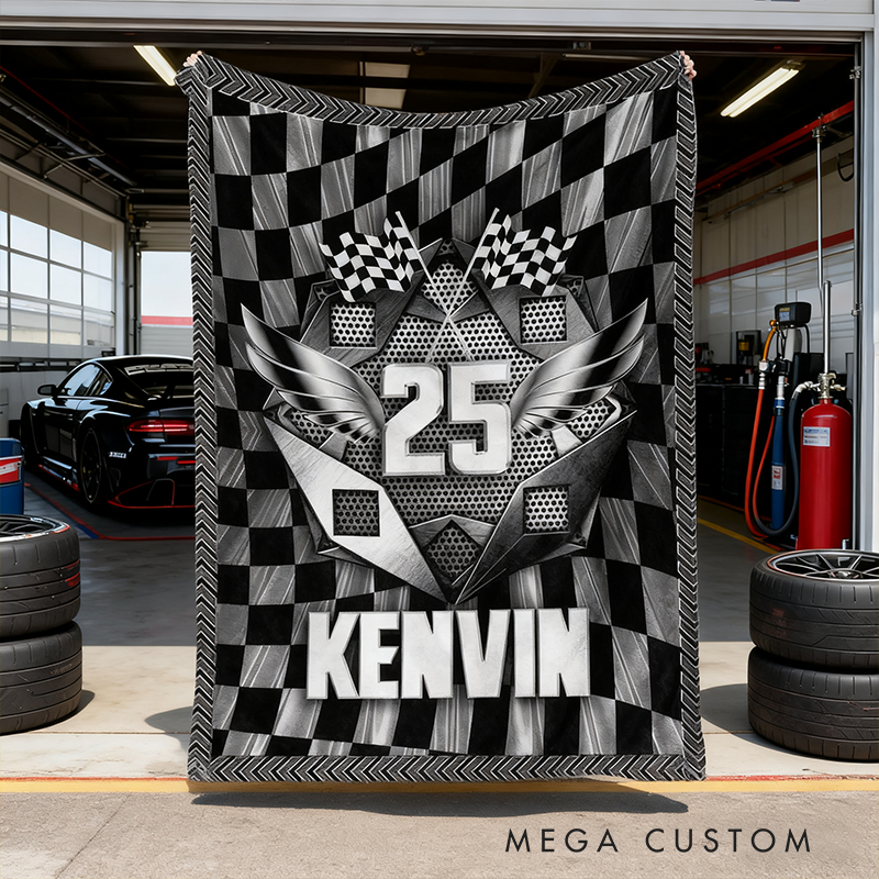Personalized Racing Blanket Custom Name and Number Cozy Throw Perfect Gift for Car Racing Enthusiasts and Fans