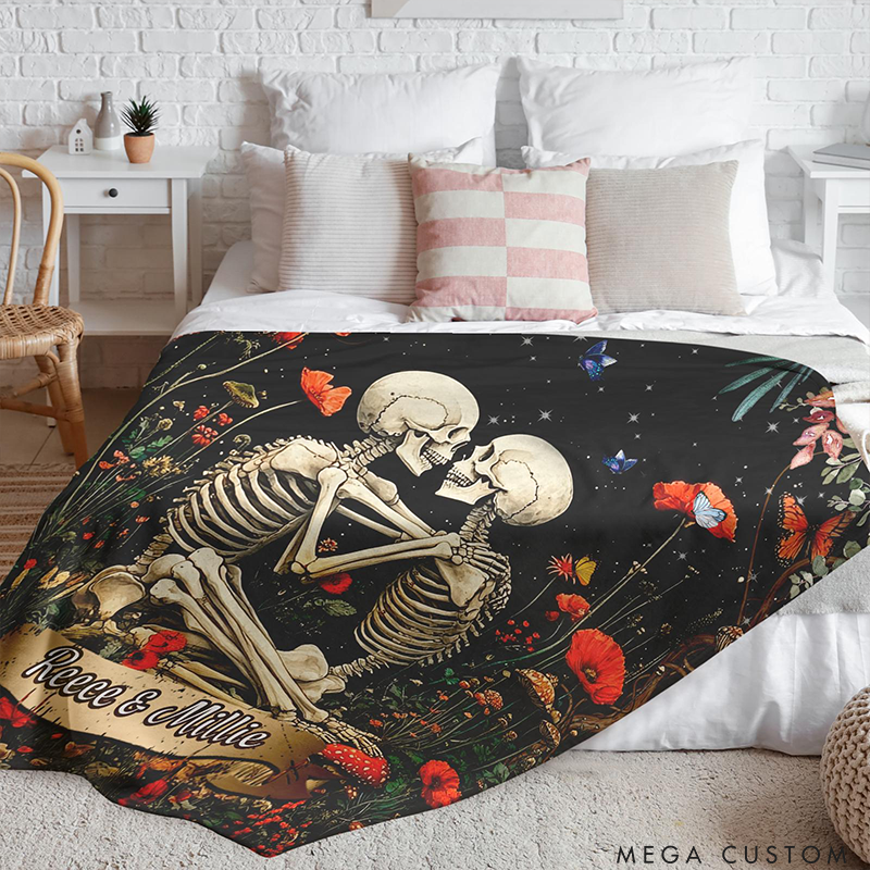 Personalized Couple Skull Blanket with Name Romantic Wedding Gift for Wife Husband Anniversary Blanket Gift