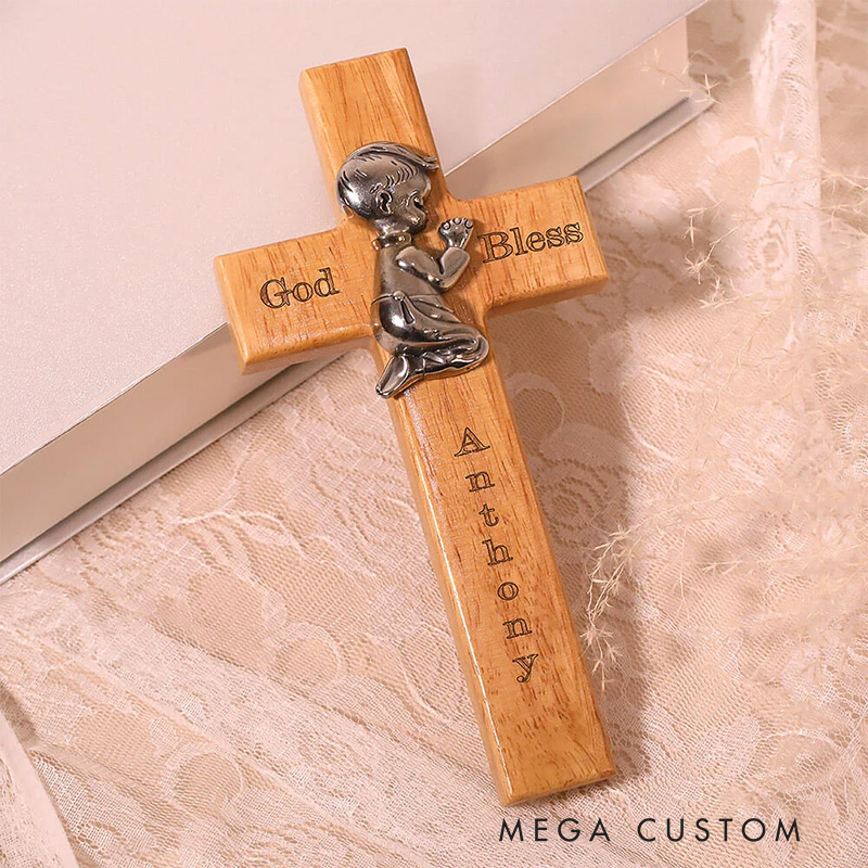 Personalized Wood Blessing Cross with Name Religious Gift Faith Inspired Home Decor Gift First Communion Baptism Gift for Girls and Boys