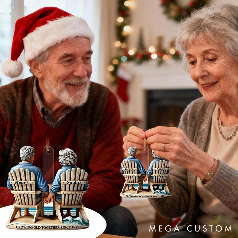 Personalized Growing Old Together Couple Ornament 2D Flag Watching Sea Waves Chrismas Decoration Gift for Husband Wife Gift for Couple