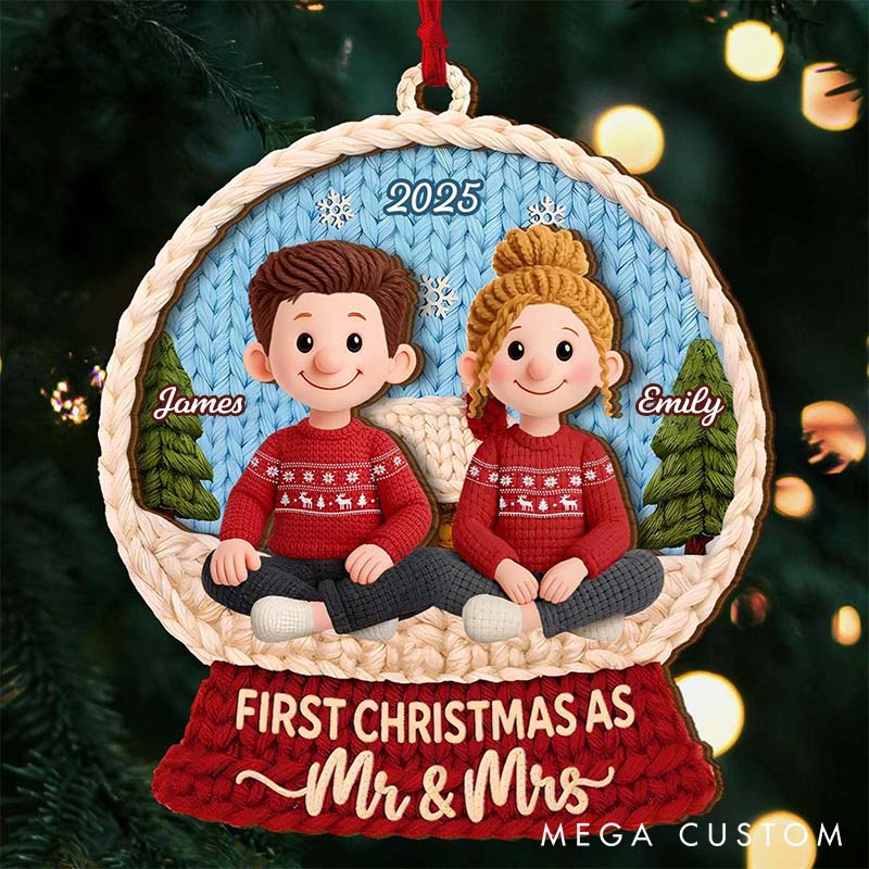 Personalized Couple First Christmas as Mr and Mrs Ornament Custom Newlywed Ornament Gift for Husband Wife 2D Flat Acrylic Ornament