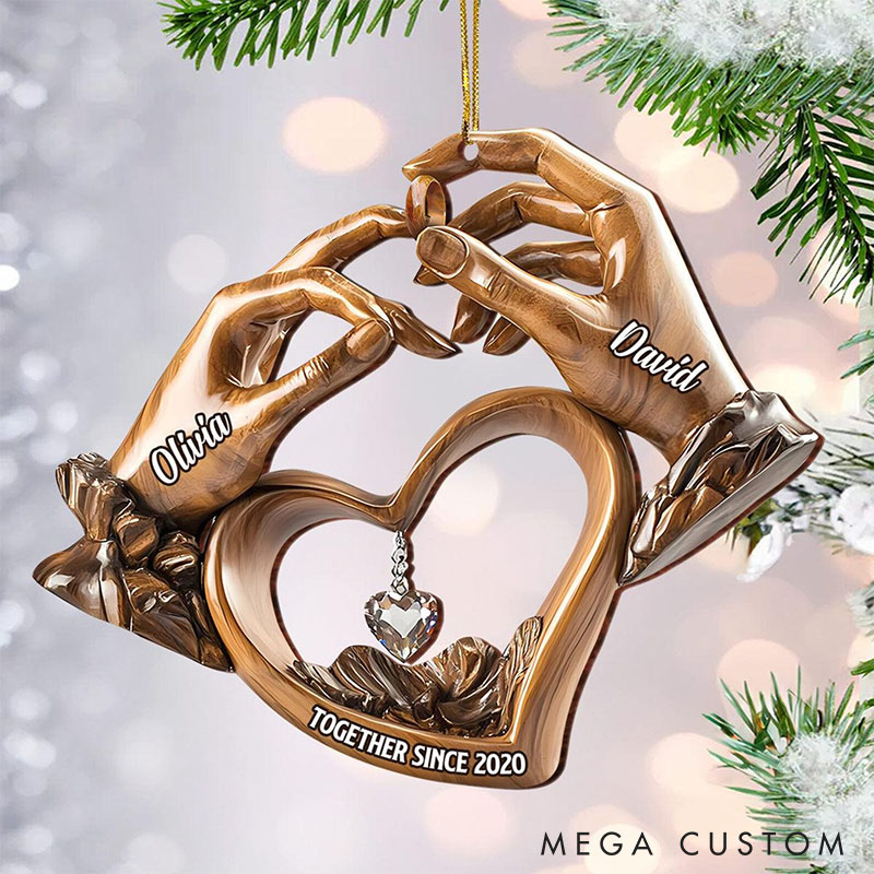 Personalized Couple Hands Heart Ornament Couple Anniversary Gift  2D Flat Acrylic Copper Wedding Ornament Custom Proposal Christmas Decor