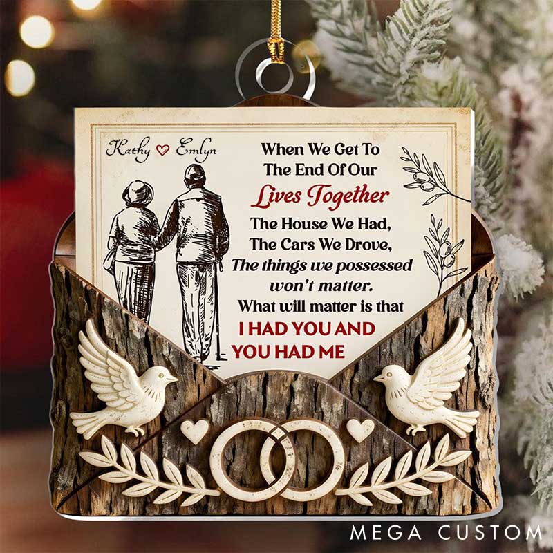 Personalized Couple Faux Wood Rustic Envelope Acrylic Christmas Ornament 2D Flat Printed I Had You And You Had Me Ornament Anniversary Christmas Gift