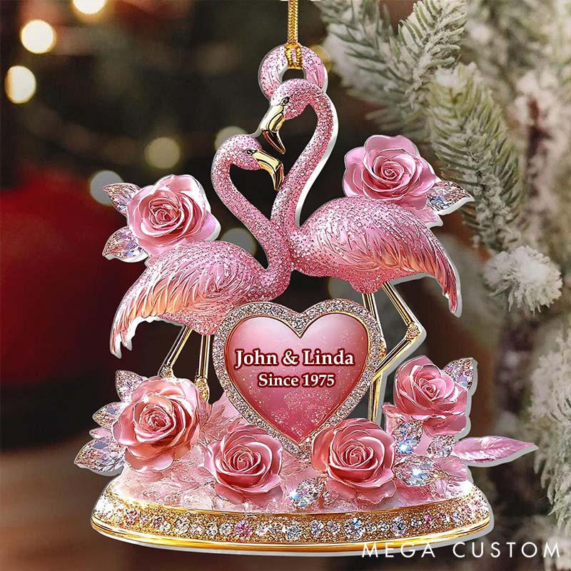 Personalized Flamingo Couple Ornament Custom Wedding Keepsake Valentine's Day Decor Love Birds Home Decor Acrylic Anniversary Gift Ornament
