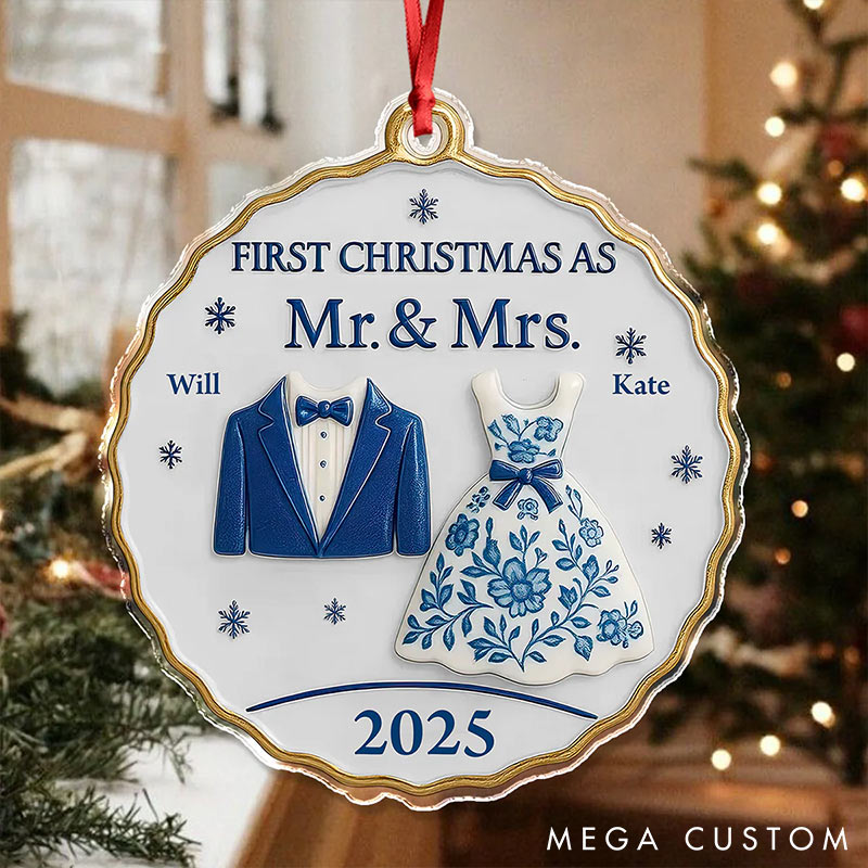 Personalized Frist Christmas As Mr Mrs Couple Ornament 2D Flag Faux Ceramic Ornament Chrismas Decoration Gift for Newlyweds Gift for Couple