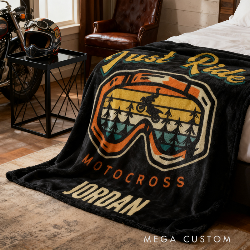 Personalized Motocross Blanket Custom Name Dirt Bike Blanket for Riders Motocross Fans and Racing Lovers