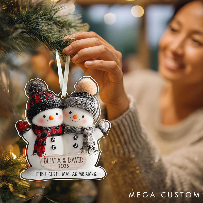 Personalized Acrylic Snowman Couple Ornament 2025 Mr and Mrs Christmas Ornament Gift Couple Holiday Decor