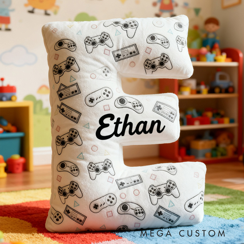 Personalized Graphic 3D Print Game Controller-Shaped Pillow with Your Name Perfect Gift for Gamers and Kids